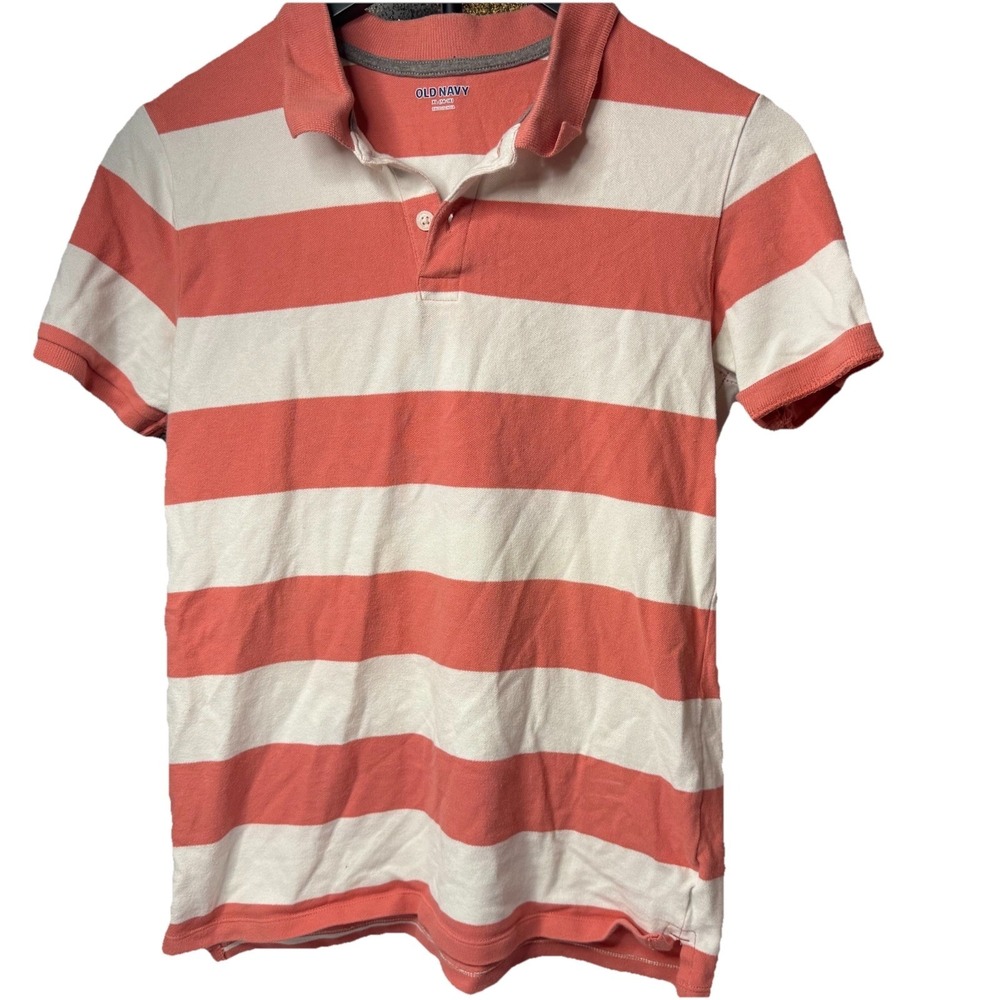 Old Navy Men's XL Classic Fit Striped Polo Shirt White Orange Short Sleeve